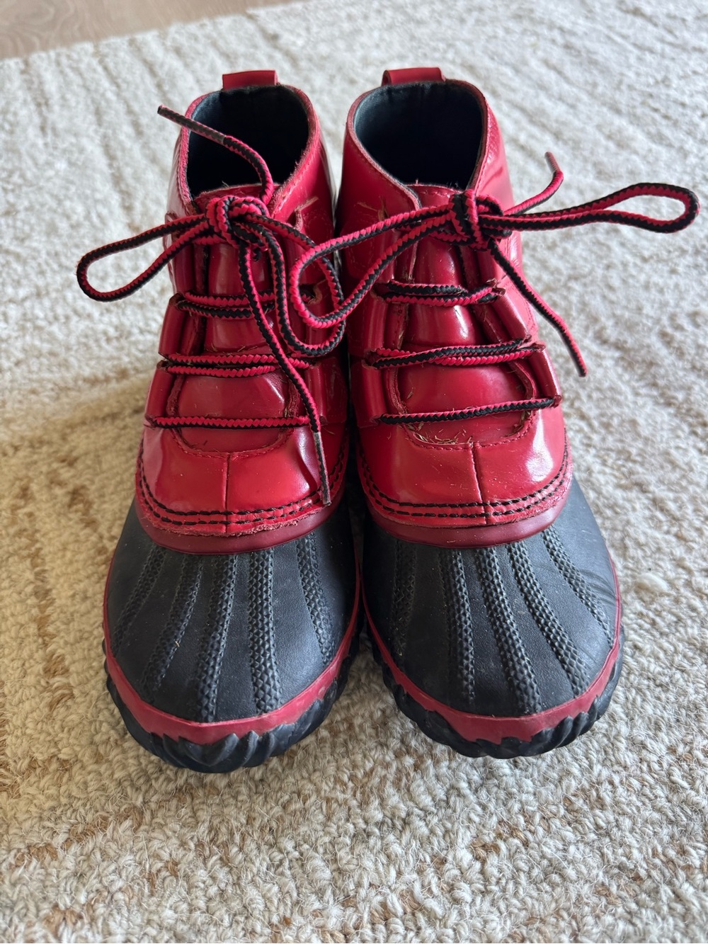 Kids Red and Black Sorel Waterproof Duck Boots